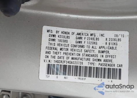 2016 Honda Accord Lx from USA, damaged, VIN 1HGCR2F34GA020726